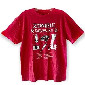 New Boys Hybrid Apparel Red Short Sleeve Crew Neck Cotton Zombie T Shirt Large